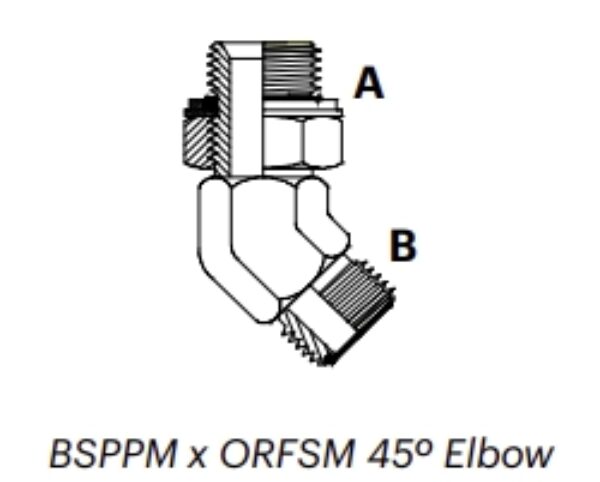 OP4M - BSPPM x ORFSM 45º Elbow