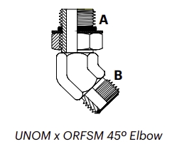 OU4M – UNOM x ORFSM 45º Elbow